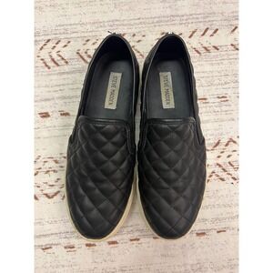 Steve Madden Quilted Slip On Sneakers‎ Black Comfort Casual Shoes size 8